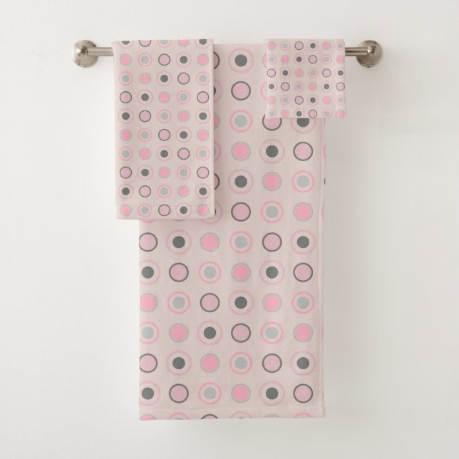 Pink, grey and white bath towel set (Insitu)