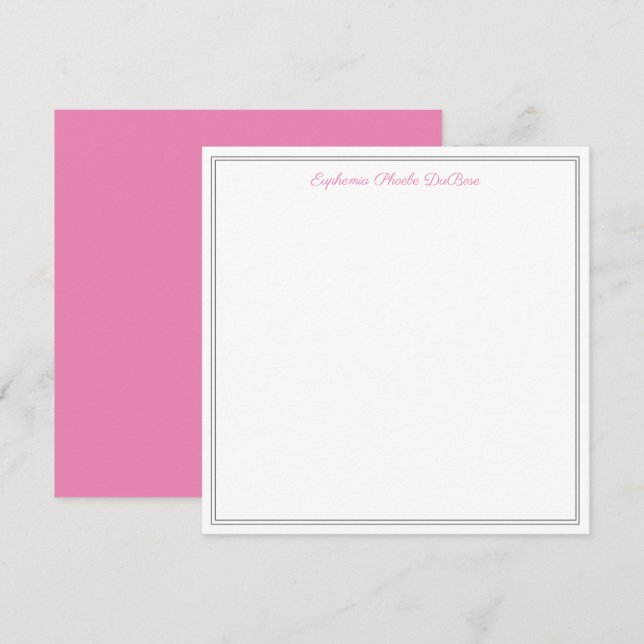 Pink Grey and White Elegant Square Flat  Thank You Card (Front/Back)