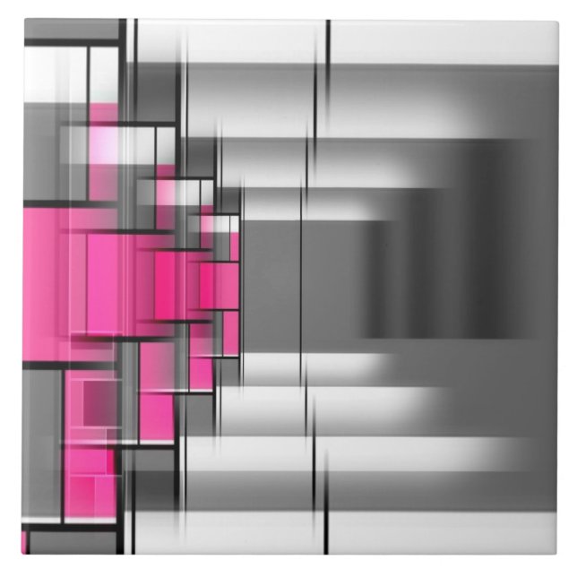 Pink Grey And White Geometrical Pattern Ceramic Tile (Front)