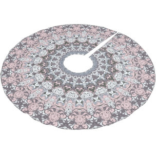 Pink Grey and White Mandala Pattern Brushed Polyester Tree Skirt