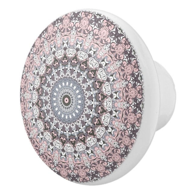 Pink Grey and White Mandala Pattern Ceramic Knob (Right)
