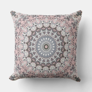 Pink Grey and White Mandala Pattern Cushion