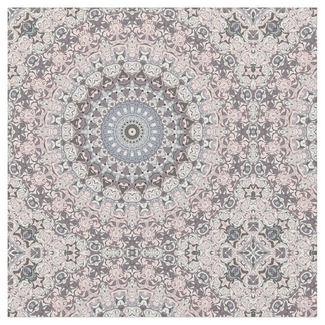 Pink Grey and White Mandala Pattern Fabric (Close Up)