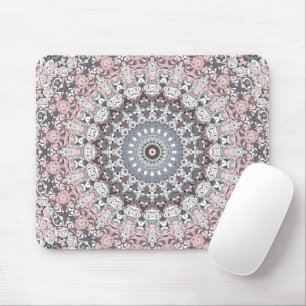 Pink Grey and White Mandala Pattern Mouse Pad
