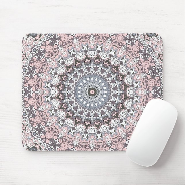 Pink Grey and White Mandala Pattern Mouse Pad (With Mouse)