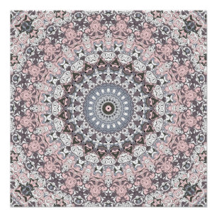 Pink Grey and White Mandala Pattern Poster