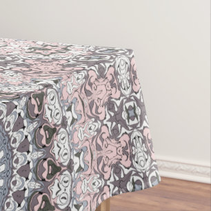 Pink Grey and White Mandala Pattern Tablecloth