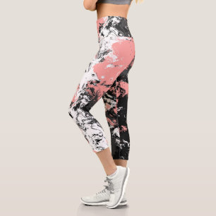Pink, grey and White Marble Capri Leggings