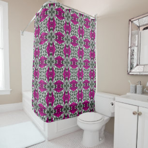 Pink Grey and White Repeat Tile Pattern Shower Curtain