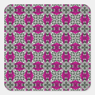 Pink Grey and White Repeat Tile Pattern Square Sticker