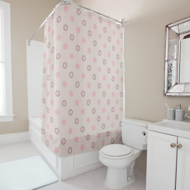 Pink, grey and white shower curtain (In Situ)