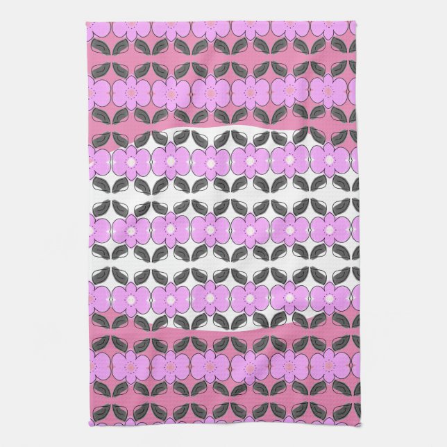 Pink grey and white tea towel (Vertical)