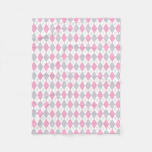Pink Grey Argyle Pattern Fleece Blanket