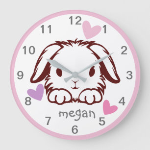 Pink Grey Baby Animal Bunny Butterfly Nursery Large Clock