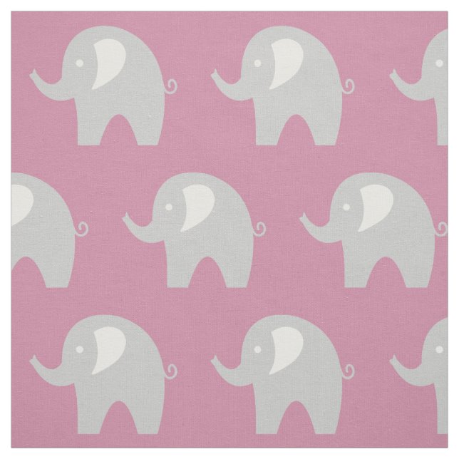 Pink grey baby elephant pattern fabric DIY textile (Swatch)