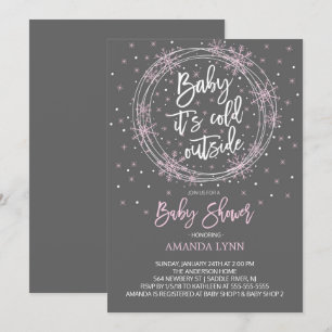 Pink Grey Baby It's Cold Outside Baby Shower Invitation