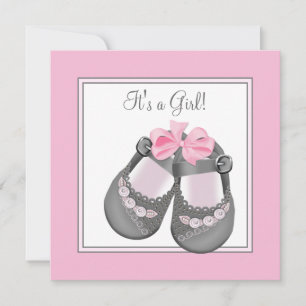 Pink Grey Baby Shoes Pink Grey Baby Girl Shower Invitation