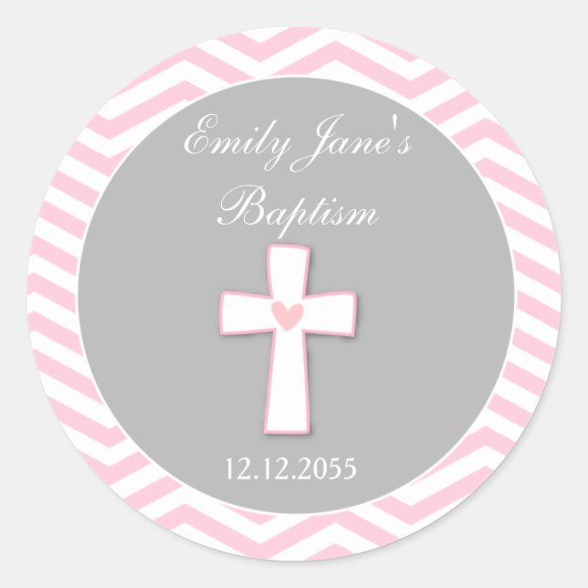 Pink Grey Baptism Favour Stickers Tags (Front)