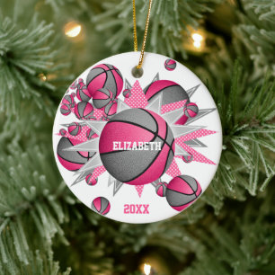 pink grey basketball blowout girls sports ceramic ornament
