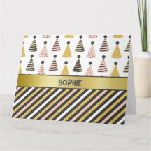 Pink & Grey Birthday Hats & Stripes