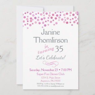 Pink Grey Birthday Invitation Confetti Watercolor
