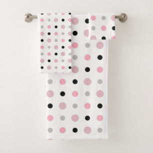 Pink, grey, black and white bath towel set