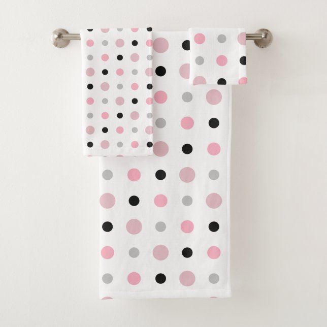 Pink, grey, black and white bath towel set (Insitu)
