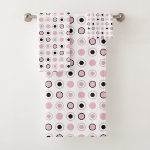 Pink, grey, black and white bath towel set