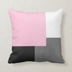 Pink Grey Black and White Geometric Block Cushion