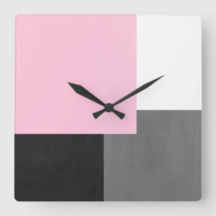 Pink Grey Black and White Geometric Block Square Wall Clock