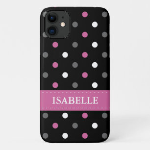 Pink, Grey, Black and White Polka Dot iPhone 11 Case