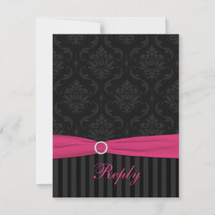 Pink Grey Black Damask Stripes Scrolls Reply Card