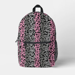 Pink grey black digital pixelated stripes printed backpack