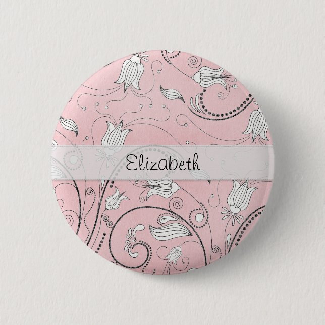 Pink Grey Black Flowers Stitched Vellum 6 Cm Round Badge (Front)