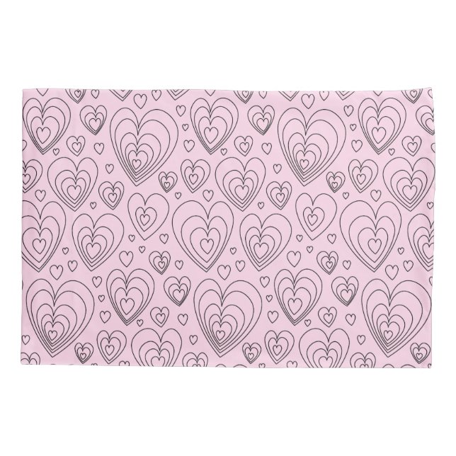 Pink Grey Black Hearts Pattern. Pillowcase (Back)