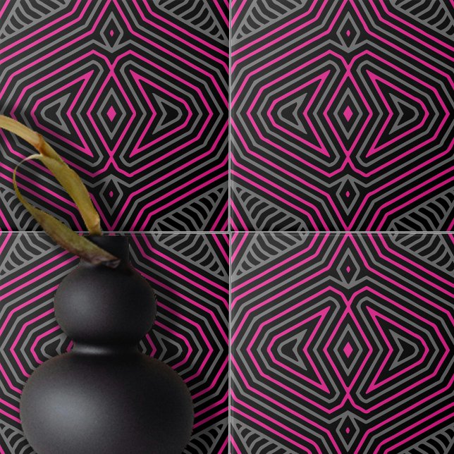 Pink Grey Black Modern Geometric Pattern Ceramic Tile (Creator Uploaded)