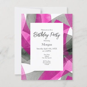 Pink Grey Black Watercolor Abstract Brushstrokes  Invitation