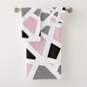 Pink Grey Black White Abstract Geometric Bath Towel Set