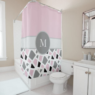 Pink Grey Black White Abstract Geometric Block Shower Curtain