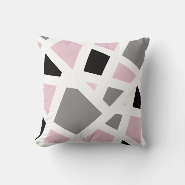 Pink Grey Black White Abstract Geometric Cushion (Front)