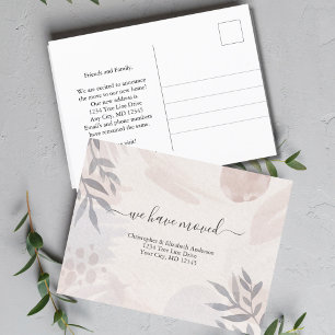 Pink Grey Boho Botanical Watercolor Moving  Announcement Postcard