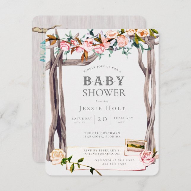 Pink & Grey Boho Coastal Beach Baby Shower Invitation (Front/Back)