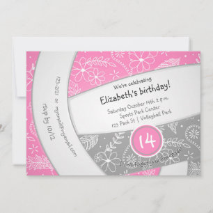 pink grey boho doodle volleyball sports birthday invitation