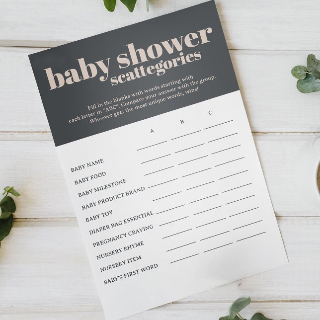 Pink Grey Boho Typography Baby Scattegories Game Flyer (Creator Uploaded)