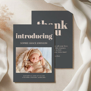 Pink Grey Boho Typography Baby Shower Announcement