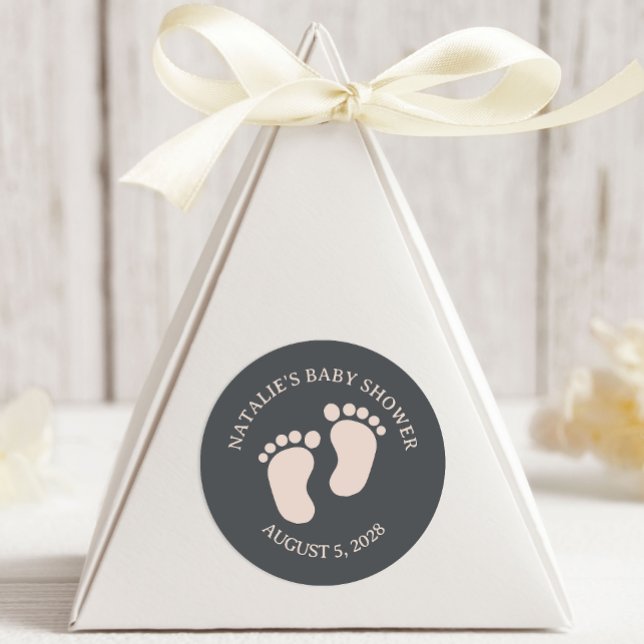 Pink Grey Boho Typography Baby Shower Classic Round Sticker (Creator Uploaded)