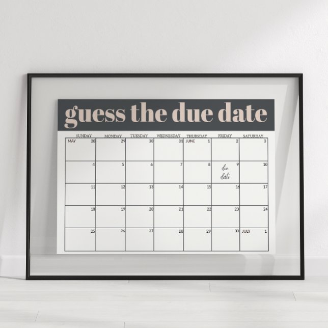 Pink Grey Boho Typography Baby Shower Guess Date Poster (Creator Uploaded)