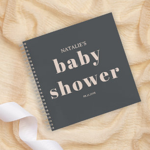 Pink Grey Boho Typography Baby Shower Guest Notebook