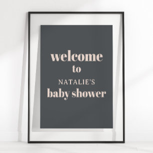 Pink Grey Boho Typography Baby Shower Poster Sign