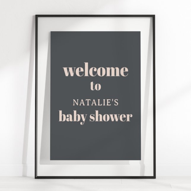 Pink Grey Boho Typography Baby Shower Poster Sign (Creator Uploaded)
